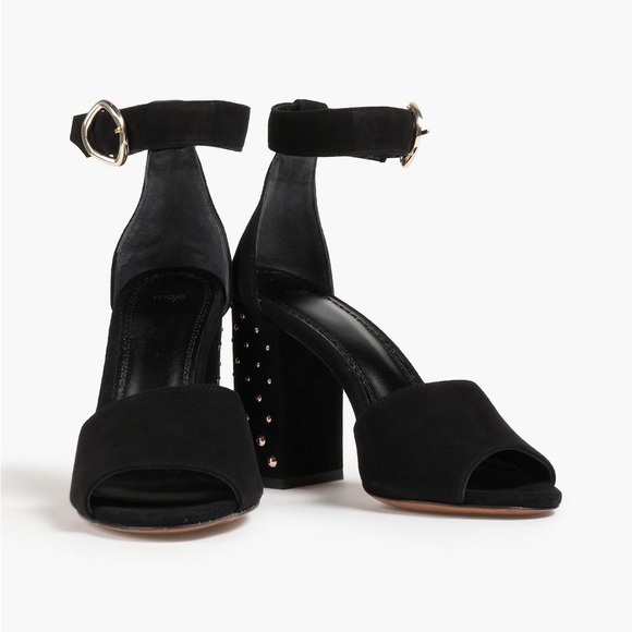 New! MAJE Paris Studded Block Heel Suede Sandals - Picture 4 of 12